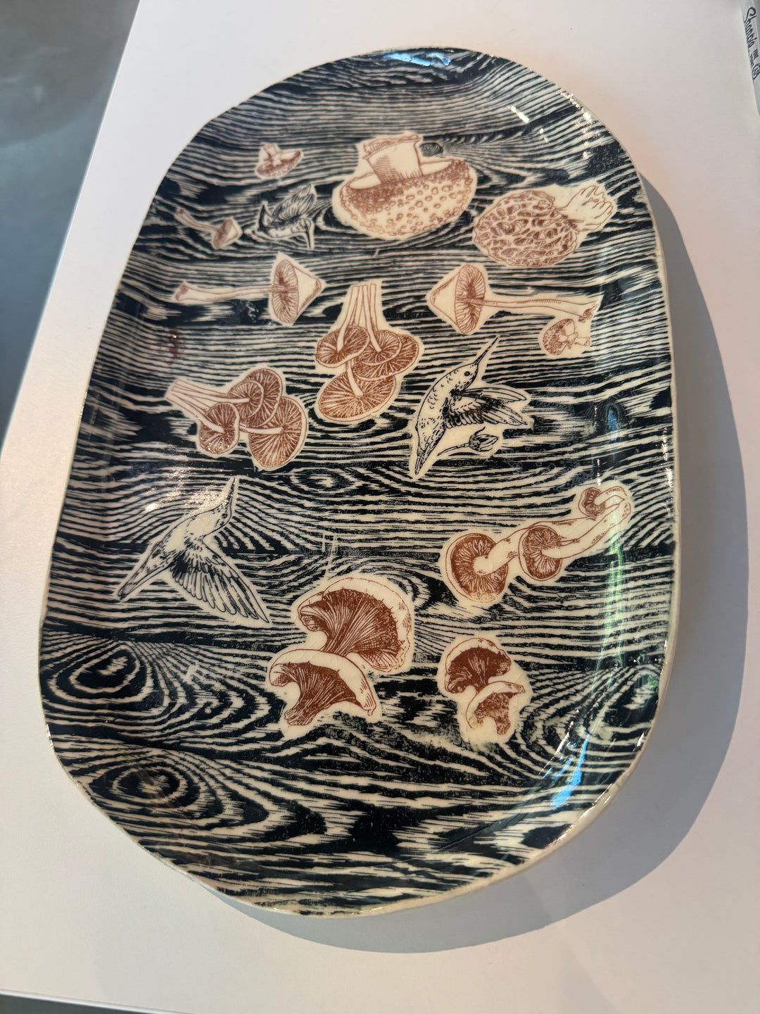 Mushrooms & Birdies Oval Tray