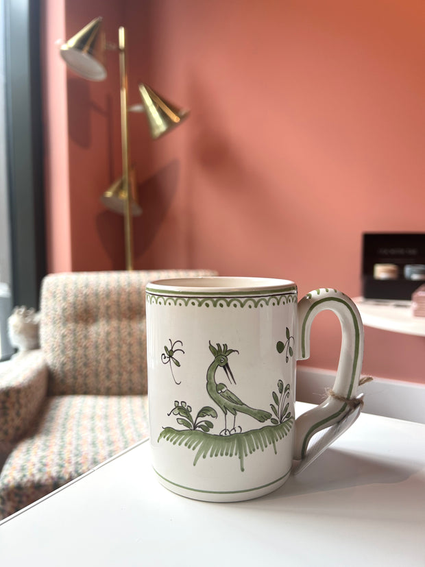 Sage Long Neck Bird Mug Candle, Hand painted France