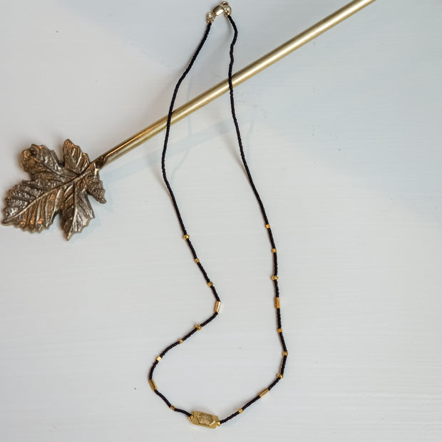 Black Glass Seed & Gold Vermeil Bead Necklace