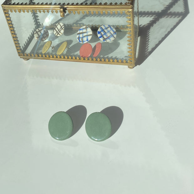 Medium Round Green Porcelain Earrings