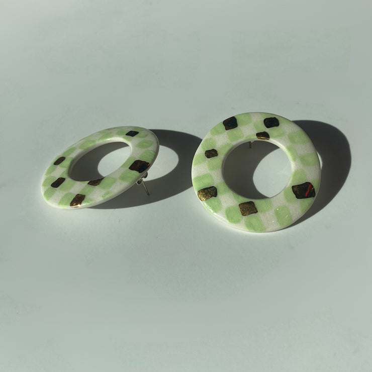 Mint Oval Checker Earrings