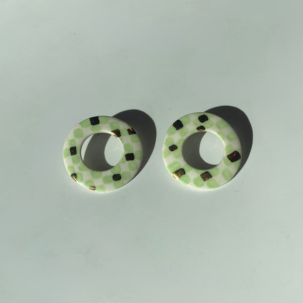 Mint Oval Checker Earrings