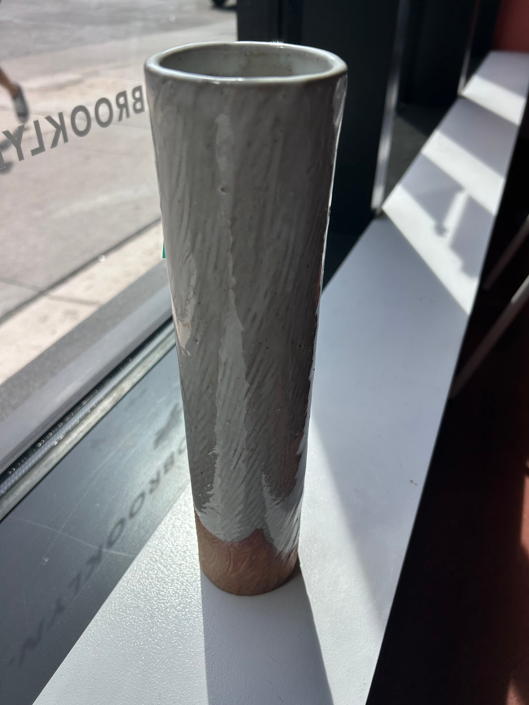 BB tall white and brown vase