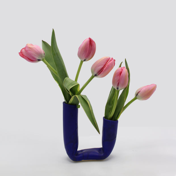 Matte Blue Yellow Interior Medium Vase