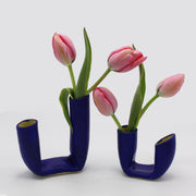 Matte Blue Yellow Interior Small Vase