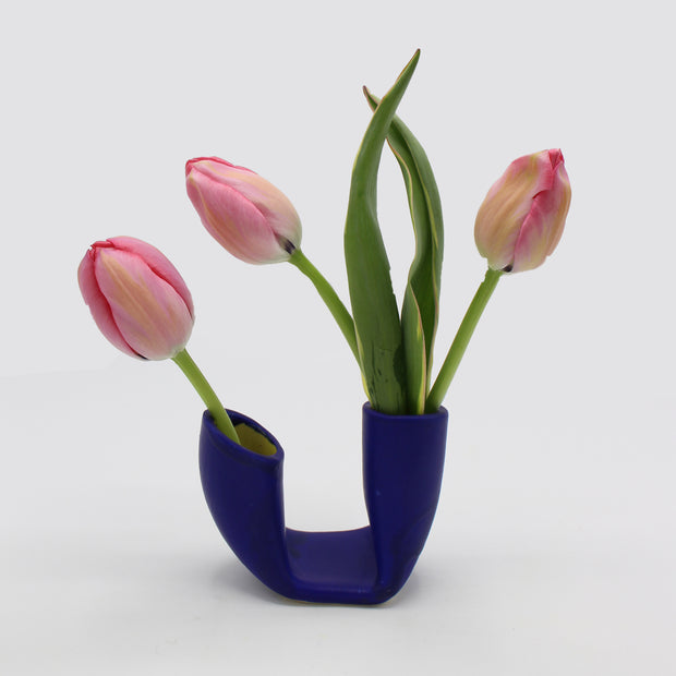 Matte Blue Yellow Interior Small Vase