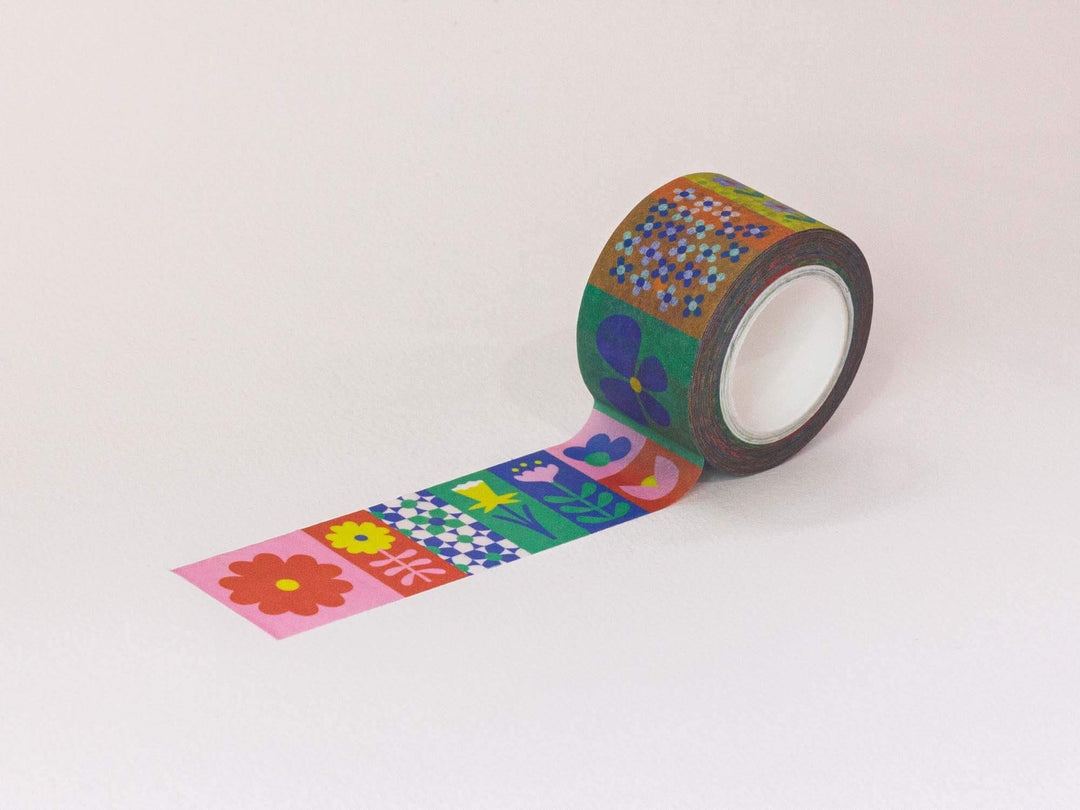 Flowerblock 25mm • Colorblock Flowers Wide Washi Tape