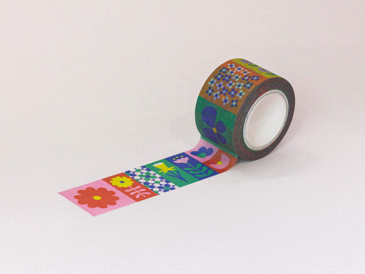 Flowerblock 25mm • Colorblock Flowers Wide Washi Tape