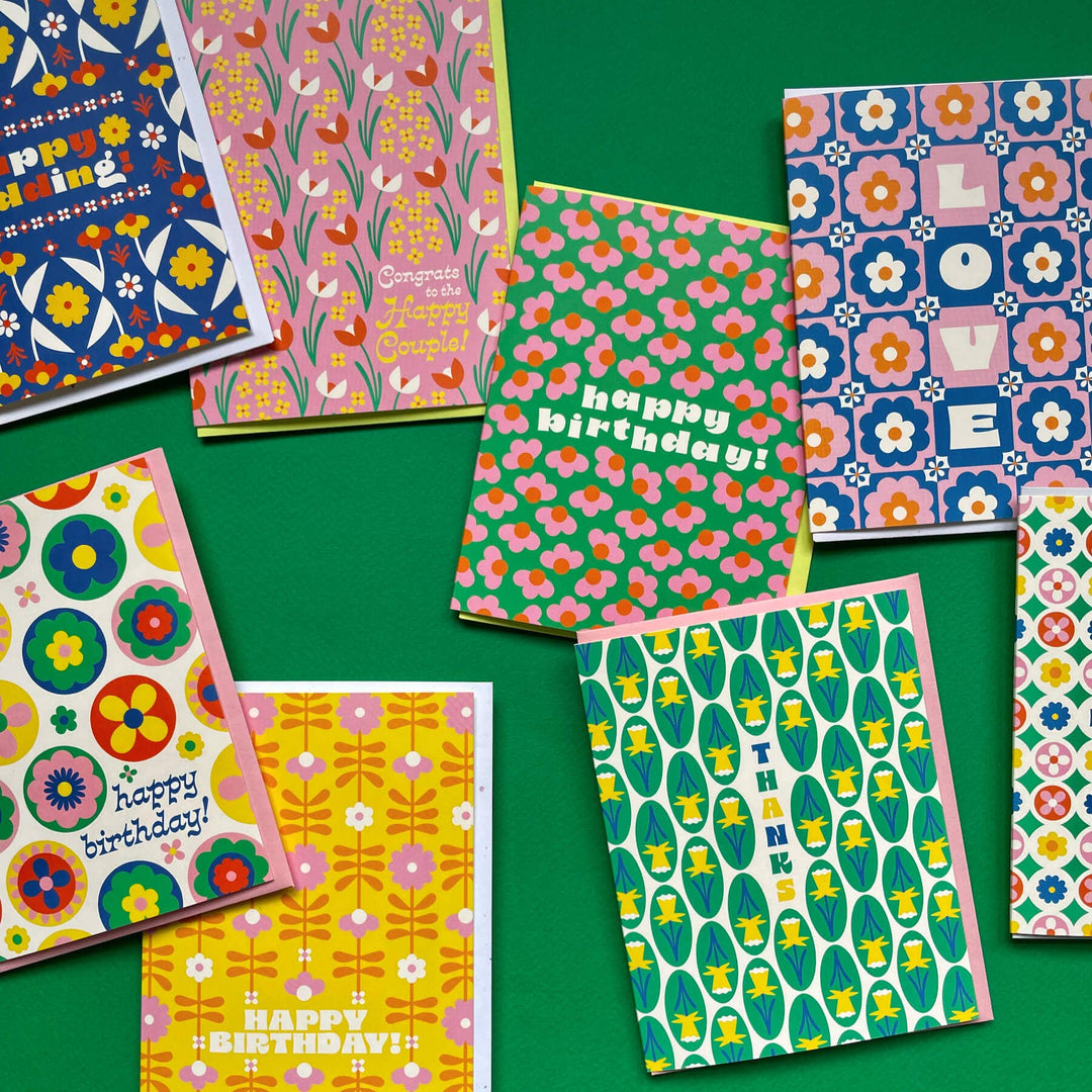 Flower Tower • Retro Flower Pattern Birthday Card