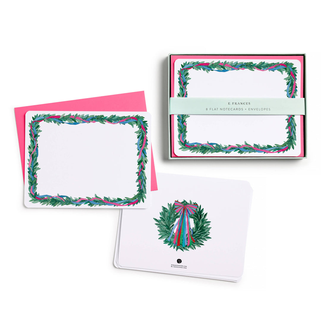 Colorful Wreath Flat Notecard Set, 8 Cards & Envelopes