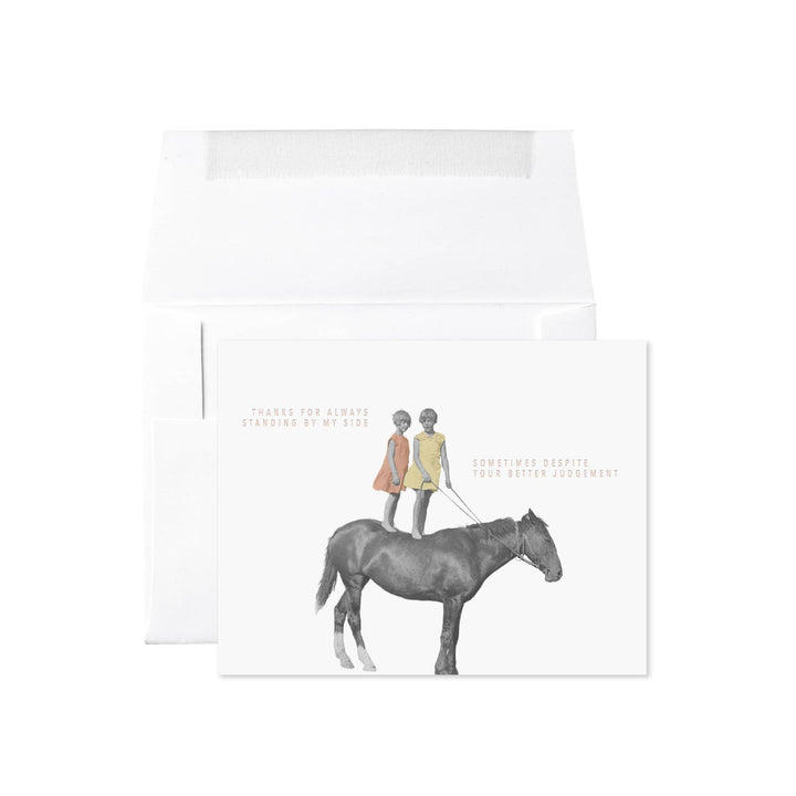 Girls on Horse Thank for Always Standing By My Side Card