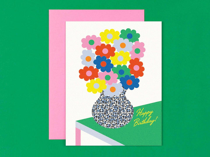 Birthday Vase on Colorblock Table Card