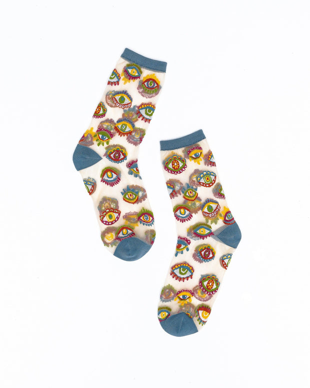 Evil Eye Sheer Crew Socks