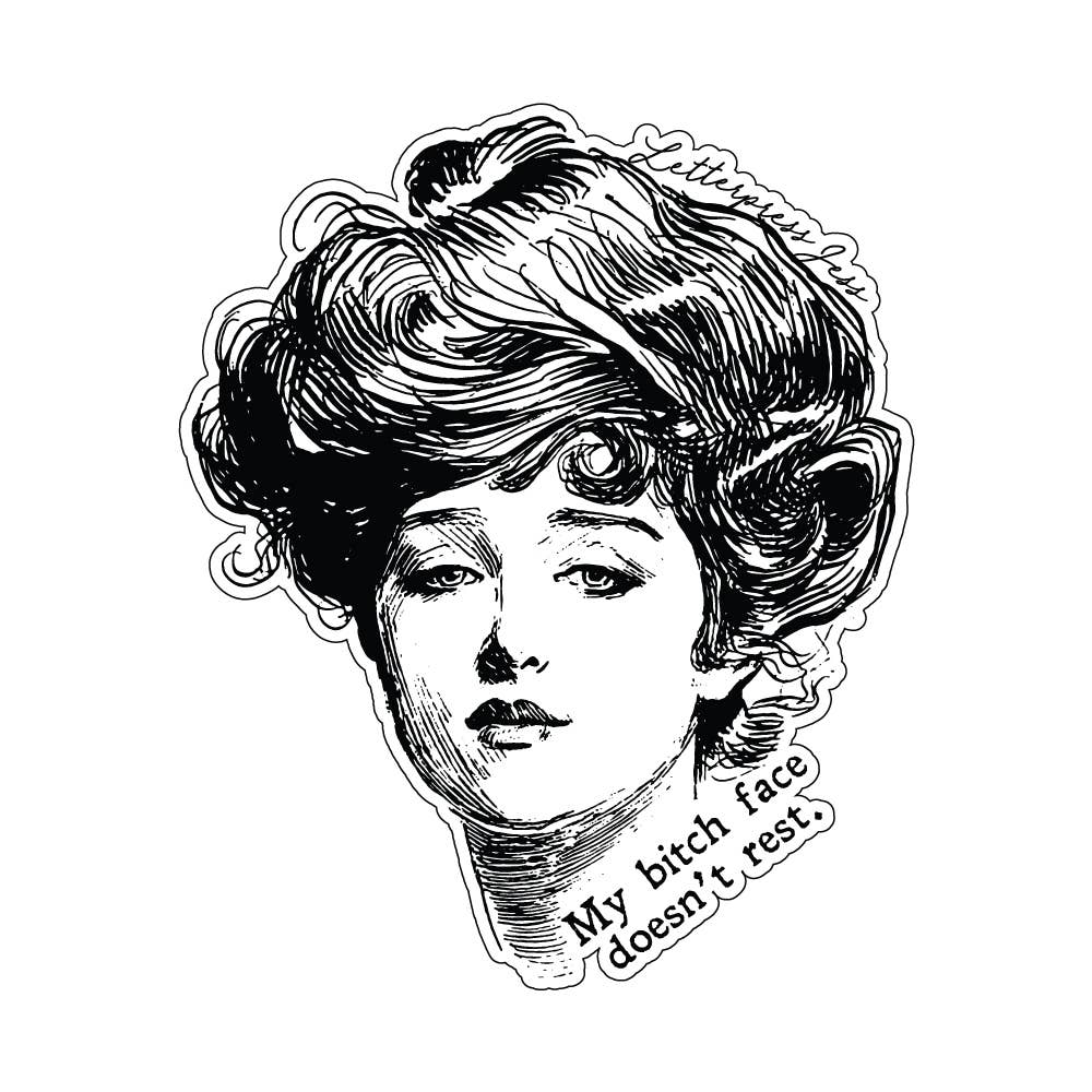 Gibson Girl Bitch Face Doesn't Rest Sticker