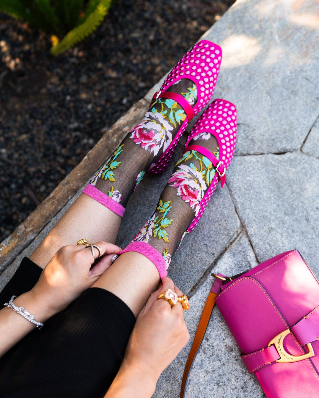 English Rose Black Sheer Crew Sock