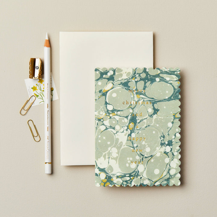 Cream Marble 'Merry Christmas' Card