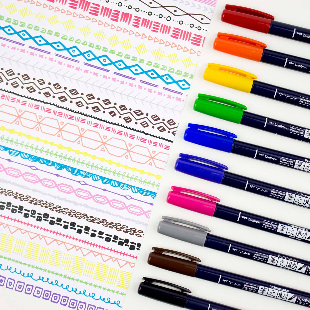 Fudenosuke Colors Calligraphy Brush Pens 10-Pack