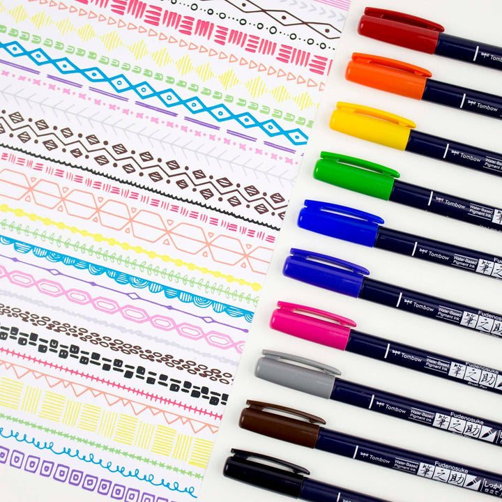 Fudenosuke Colors Calligraphy Brush Pens 10-Pack