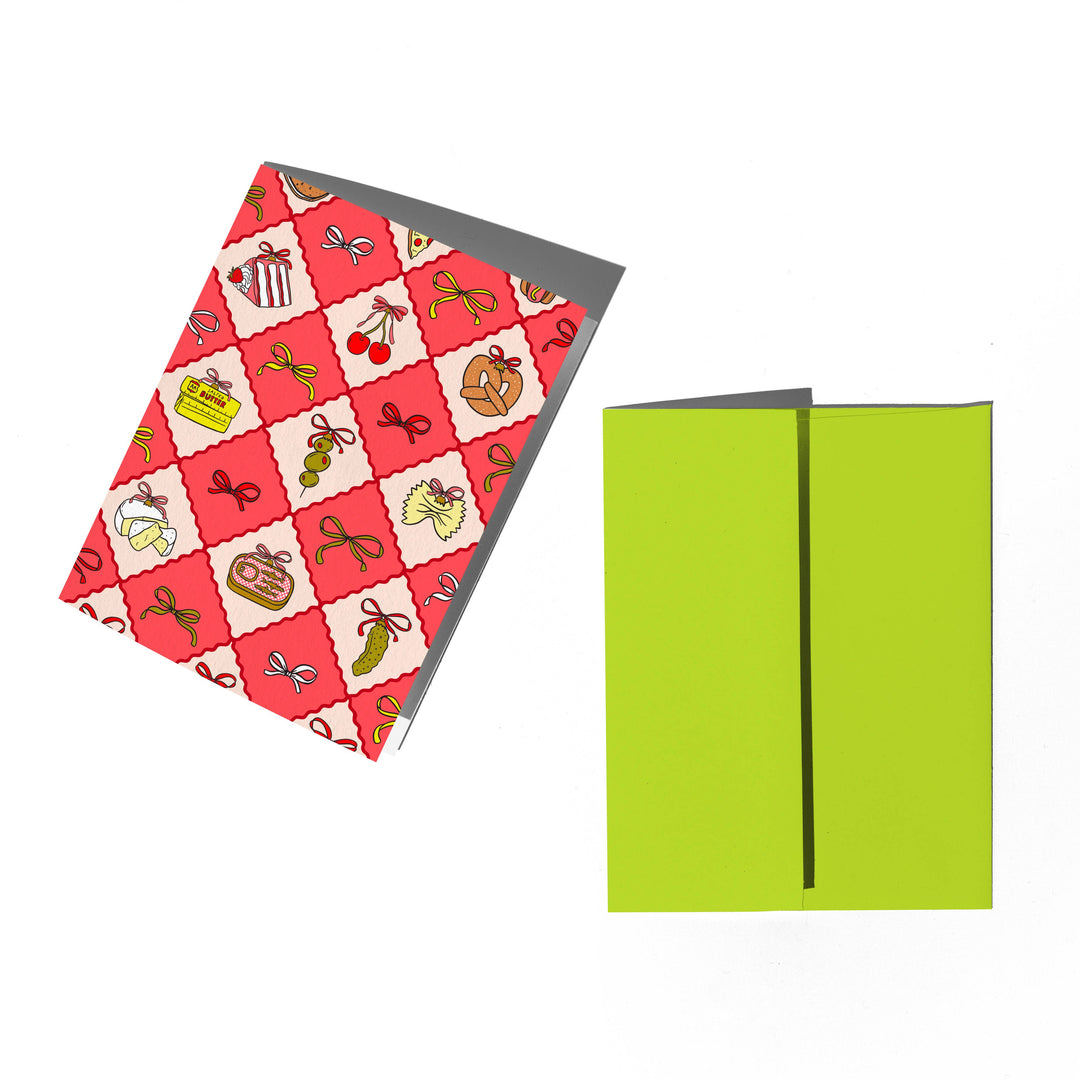 Food Ornaments & Bows Holiday Card: Single card