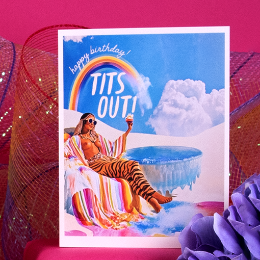 TIGER RAINBOW GIRL birthday fantasy card