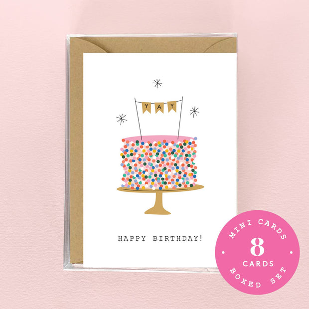Mini Boxed Set - Happy Birthday Sprinkle Cake -  8 Cards