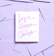 Love Honor Cherish, wedding,  anniversary greeting card