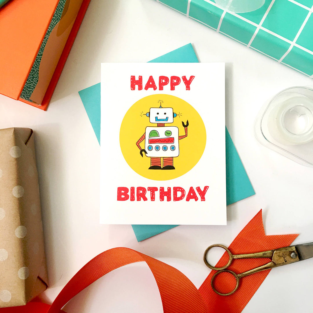 Robot Birthday Card - kids Birthday greeting card
