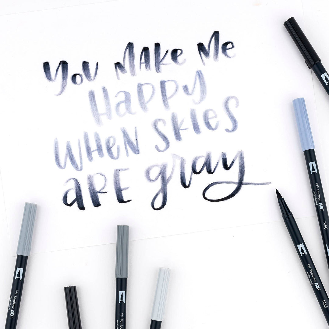 Dual Brush Pen Art Markers: Grayscale - 10-Pack