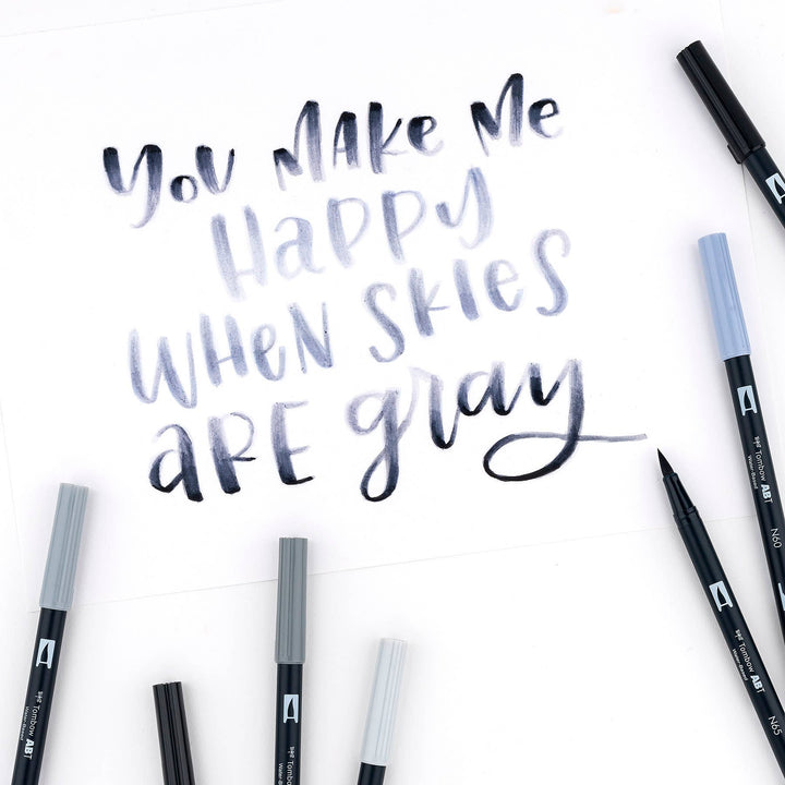 Dual Brush Pen Art Markers: Grayscale - 10-Pack