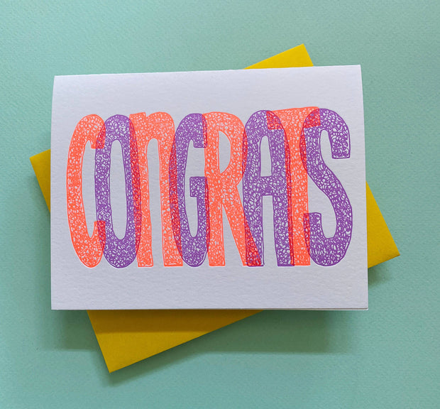 Neon Congrats Card - Graduation Card, Greeting Card