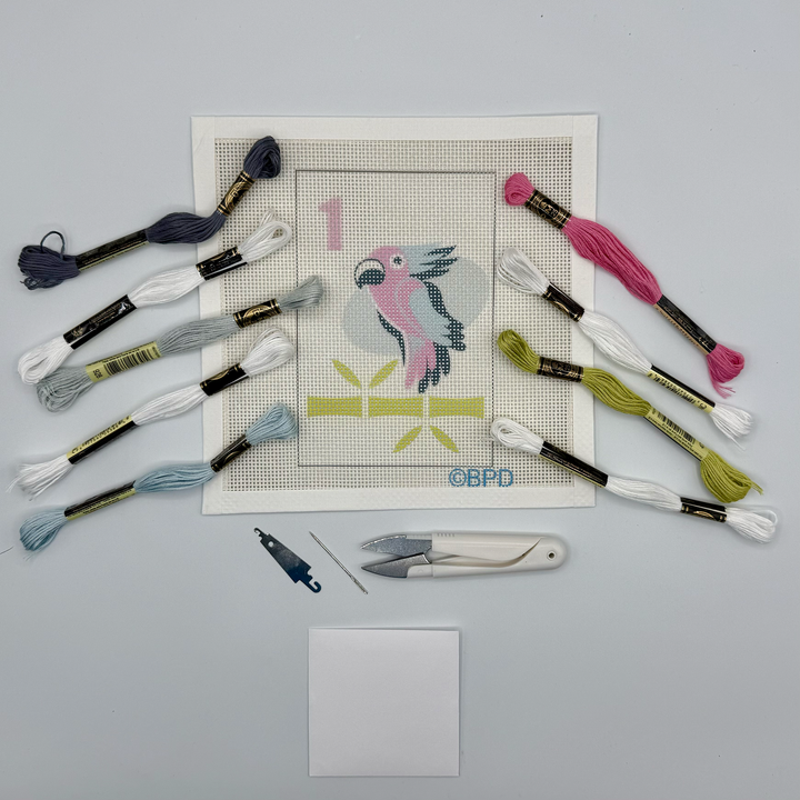 Mahjong One Bird Bamboo Needlepoint Kit Parrot