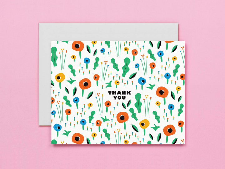 Poppy Field Floral Pattern Thank You Card: Single Card