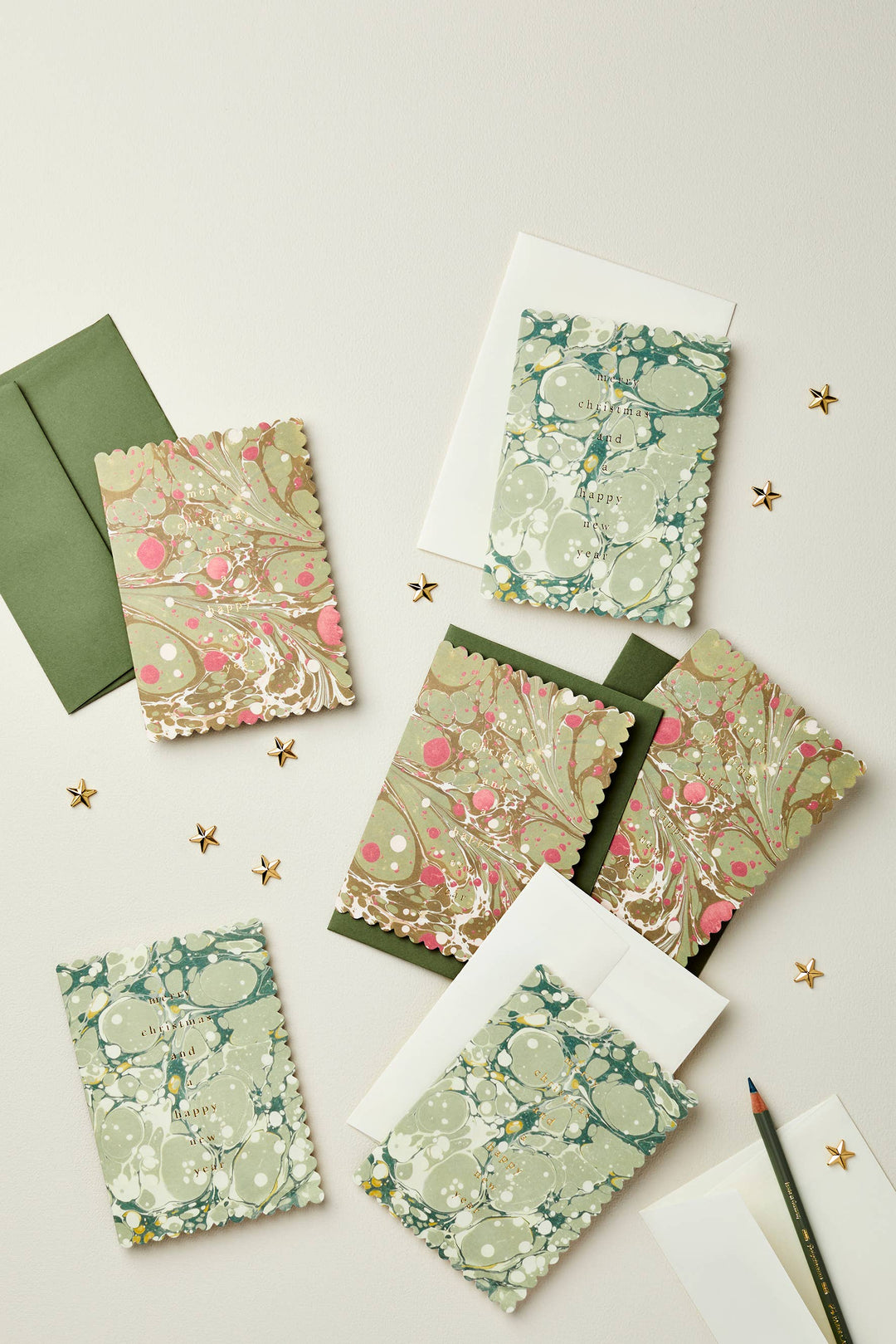 Cream Marble 'Merry Christmas' Card