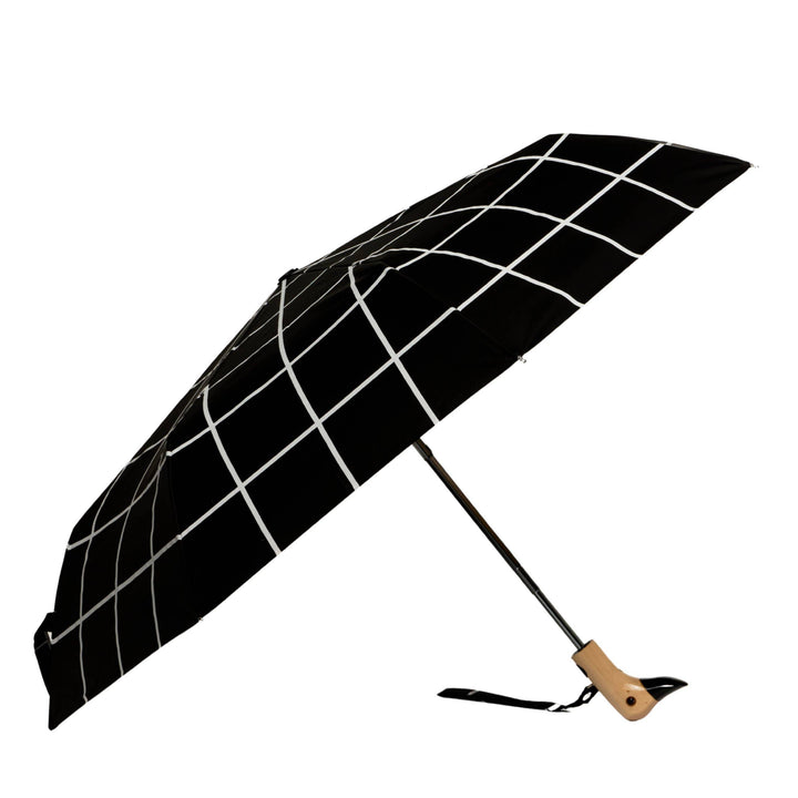 Stylish Black Grid Compact Eco-friendly Duck Umbrella