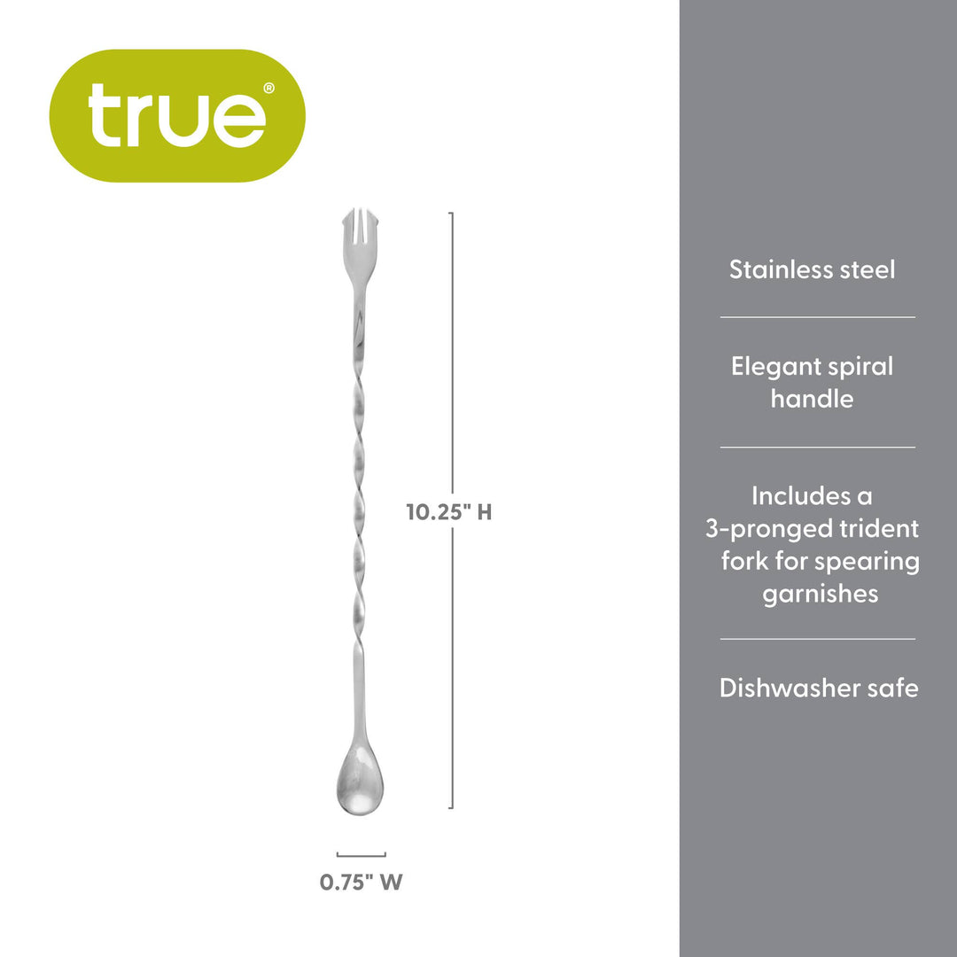 Trident 10.25 inch Stainless Spiral Cocktail Spoon and Fork