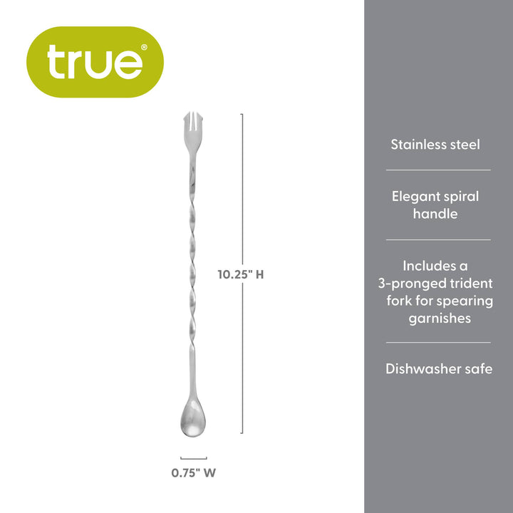 Trident 10.25 inch Stainless Spiral Cocktail Spoon and Fork