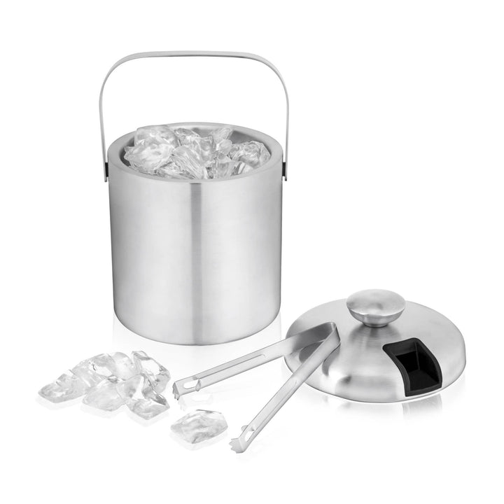 Insulated Stainless Steel Handled Ice Bucket w Lid and Tongs