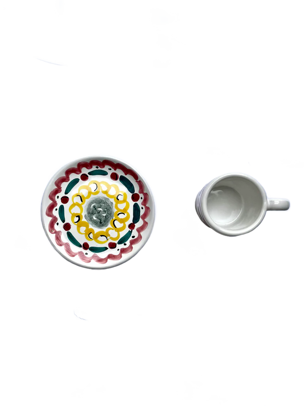 Red & Green Dash Ceramic Coffee Cup & Saucer