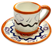 Orange & Blue Clouds Ceramic Coffee Cup & Saucer