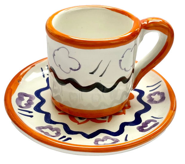 Orange & Blue Clouds Ceramic Coffee Cup & Saucer