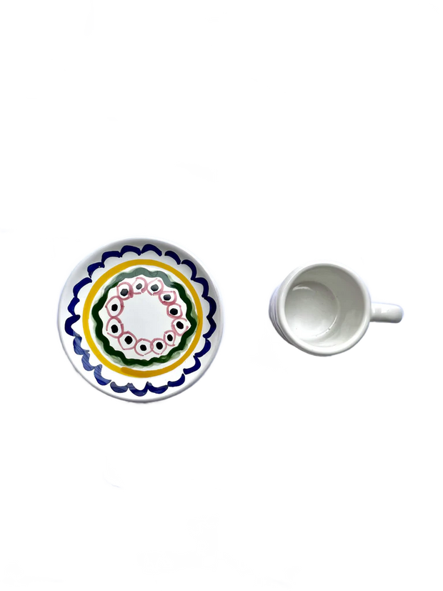 Yellow & Blue Decor Ceramic Coffee Cup & Saucer