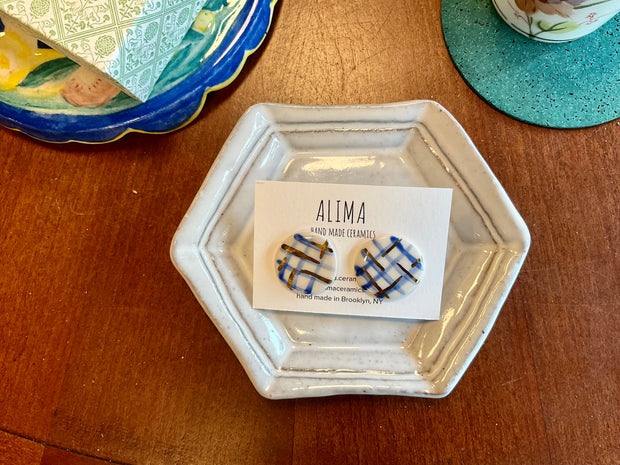 Medium Blue & Gold Grid Earrings