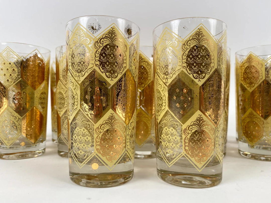 Gilt Pineapple Highball Glasses by Cera, Set of 11