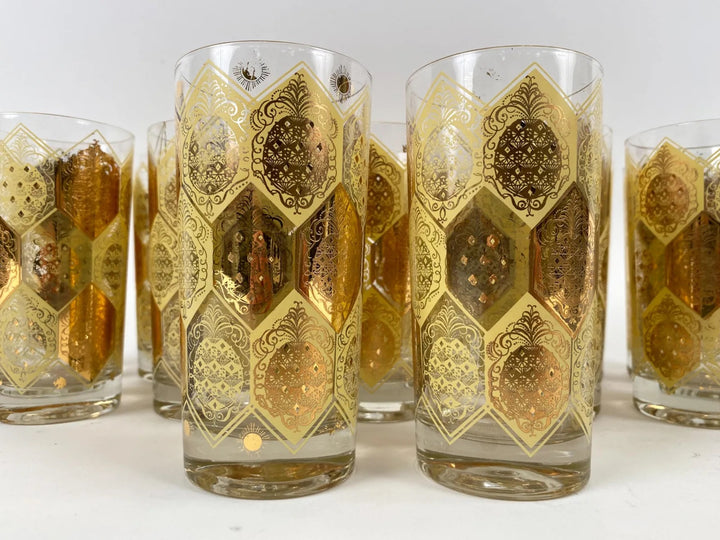 Gilt Pineapple Highball Glasses by Cera, Set of 11