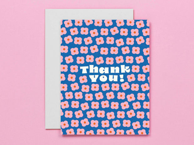 Thankful Blooms • Retro Flower Pattern Thank You Card: Single Card