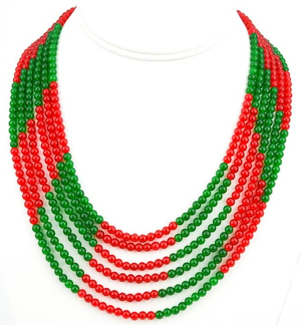Six Strand Green & Red Jade Necklace