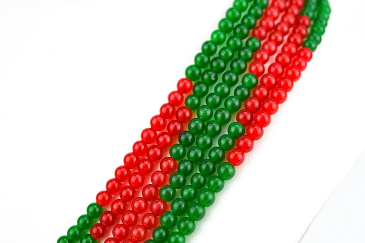 Six Strand Green & Red Jade Necklace