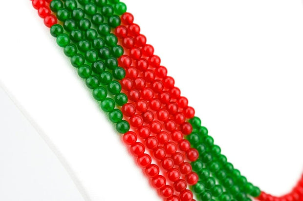 Six Strand Green & Red Jade Necklace