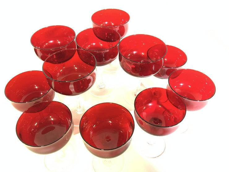 HAND FORMED CRANBERRY CRYSTAL STEMWARE SET