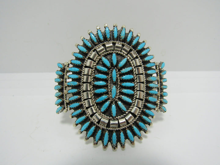 NEZ TURQUOISE NEEDLEPOINT CLUSTER STERLING CUFF